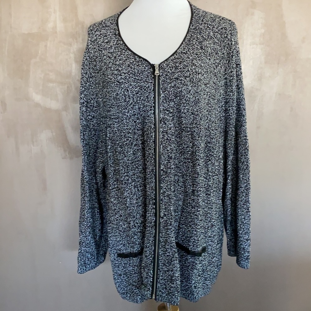 Catherines Marbled Faux Leather Zip Cardigan